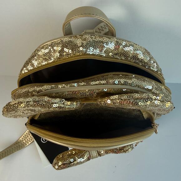 Gold Sequin Mini Backpack Bow Ear Detail Convertible Crossbody Bag NEW with tag - Picture 5 of 9